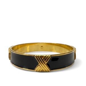 Vintage Monet Signed Black Enamel Goldtone X Bangle Bracelet